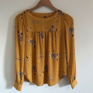 LOFT mustard yellow floral l/s top